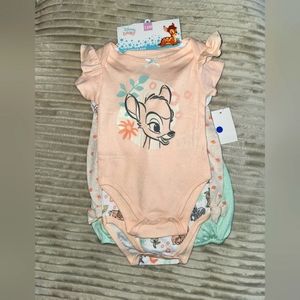 Disney Baby 2 outfit set size 12m2 oncies and 2 pair of shortsNew items